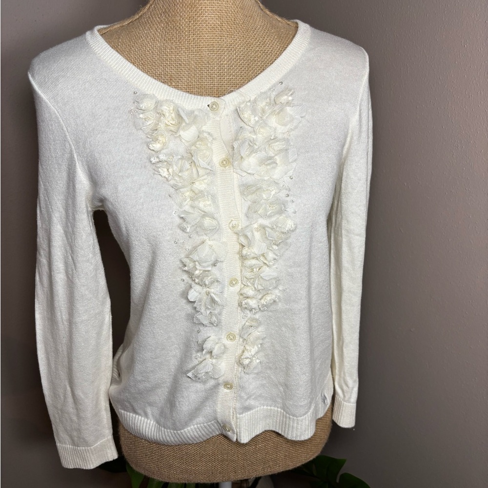 Abercrombie & Fitch White Embellished Cardigan Size Large